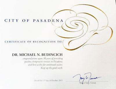 Dr. Budincich, recieved Pasadena award